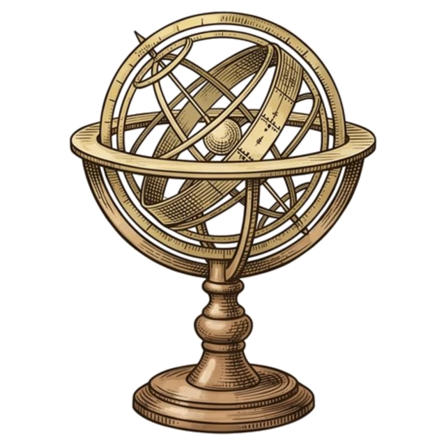 A brass armillary sphere on a turned stand