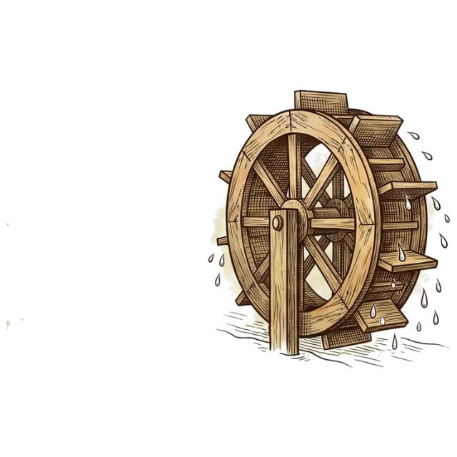 A wooden water-mill wheel